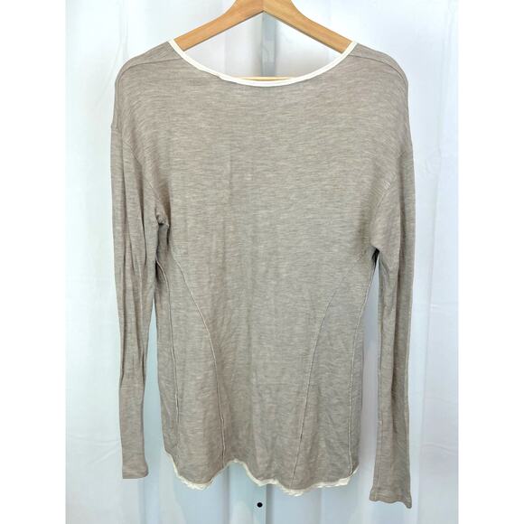 LAFAYETTE 148 Size XS P Long Sleeve Colorblock Top Ivory Silk Crepe Beige Knit - Picture 2 of 6